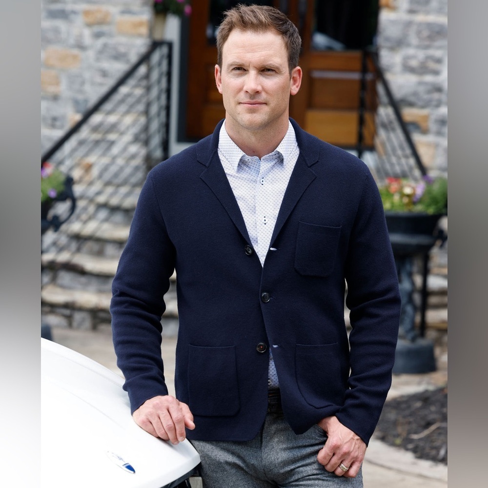 Westport Black Knit Blazer Menâs Navy Blue Fine Merino Wool Cotton Blend Size 2x